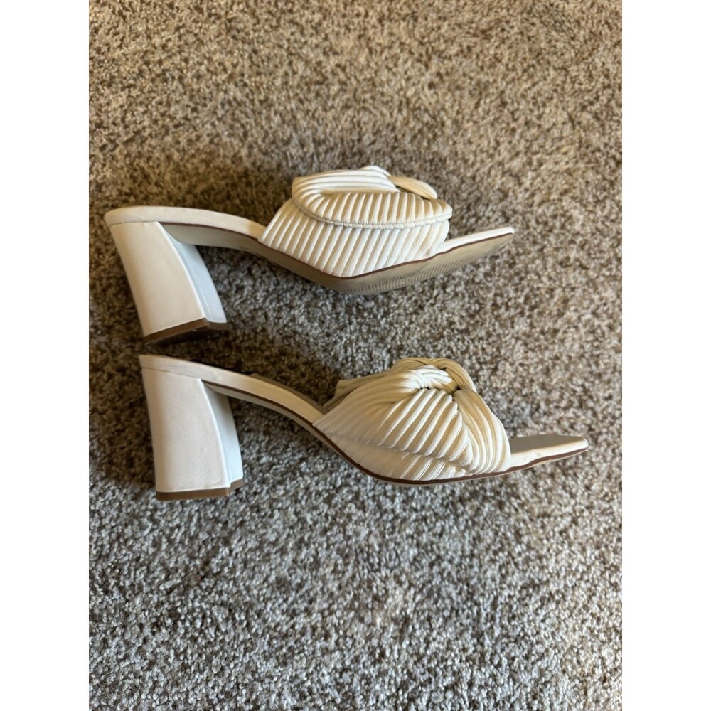 VICI Wilma White Knotted Mule Heels Womens 9 Pleated Slide Block Heel Sandals - Picture 4 of 8